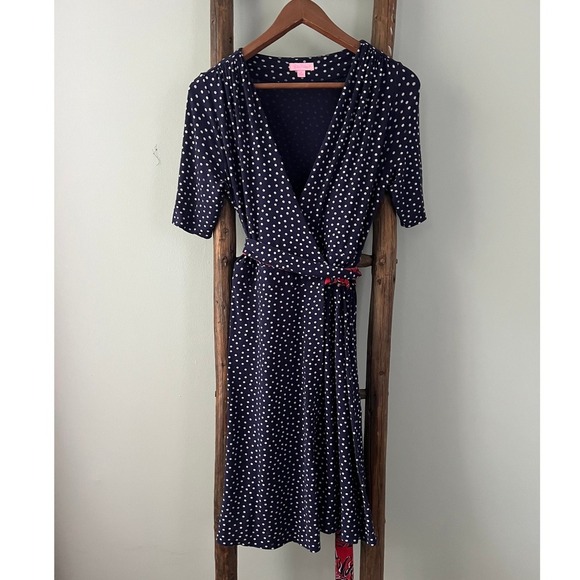Lilly Pulitzer Polka Dot Wrap Dress Casual  Navy Blue White S - Picture 2 of 6